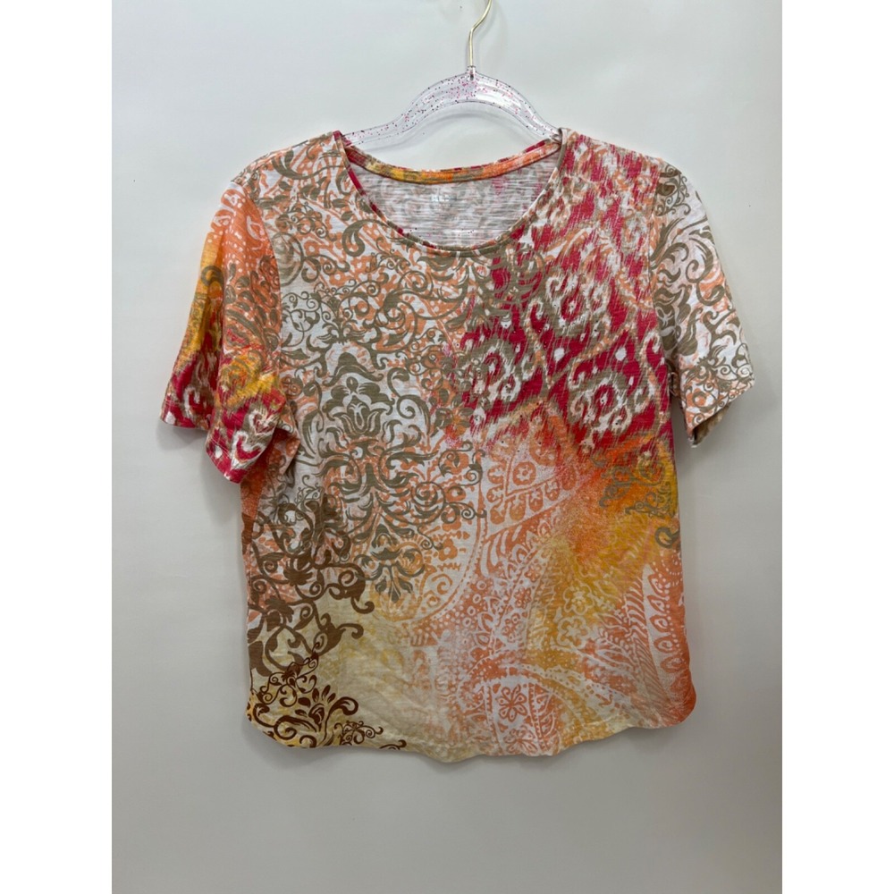 Alia Petite T-Shirt Short Sleeve Multicolored  Round Neck Womens Size PM‎